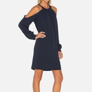 BCBGMaxAzria Josephine Navy Blue Cold Shoulder Bishop Sleeve Dress